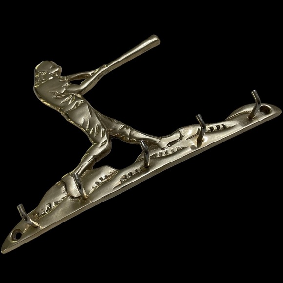 Vintage Brass Baseball Player Key Hook 7 Inches - Picture 4 of 6